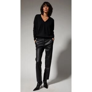 NWT SPRWMN Black Lamb Leather Sophia Cigarette Trousers Womens Small